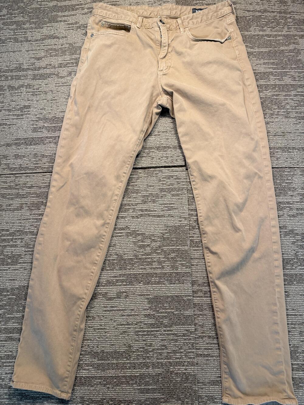 Bonobos Pants Mens 32x34 Beige Stretch Chino 5 Pocket Flat Front Straight Leg